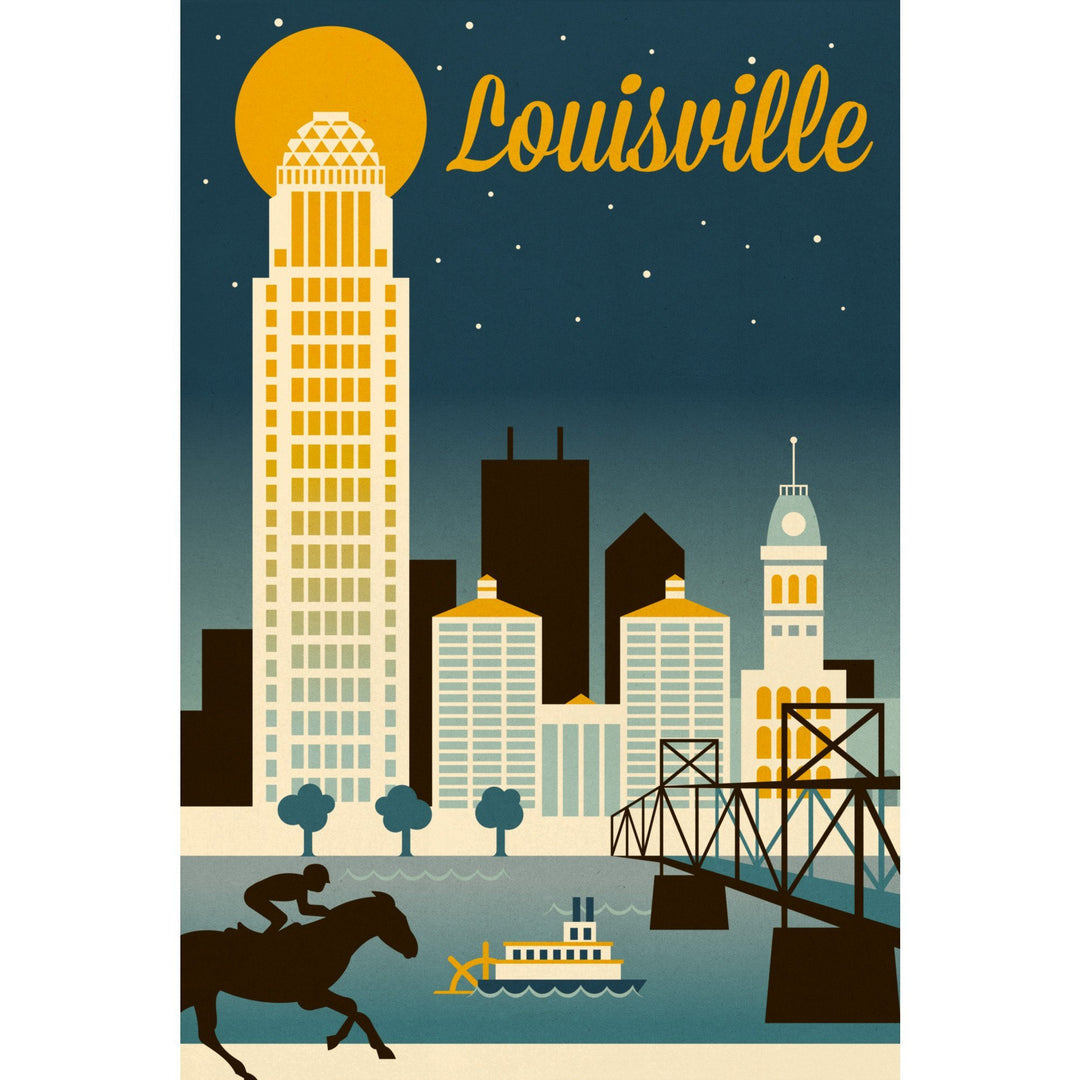 Louisville, Kentucky, Retro Skyline Classic Series, Lantern Press Artwork, Stretched Canvas Canvas Lantern Press 