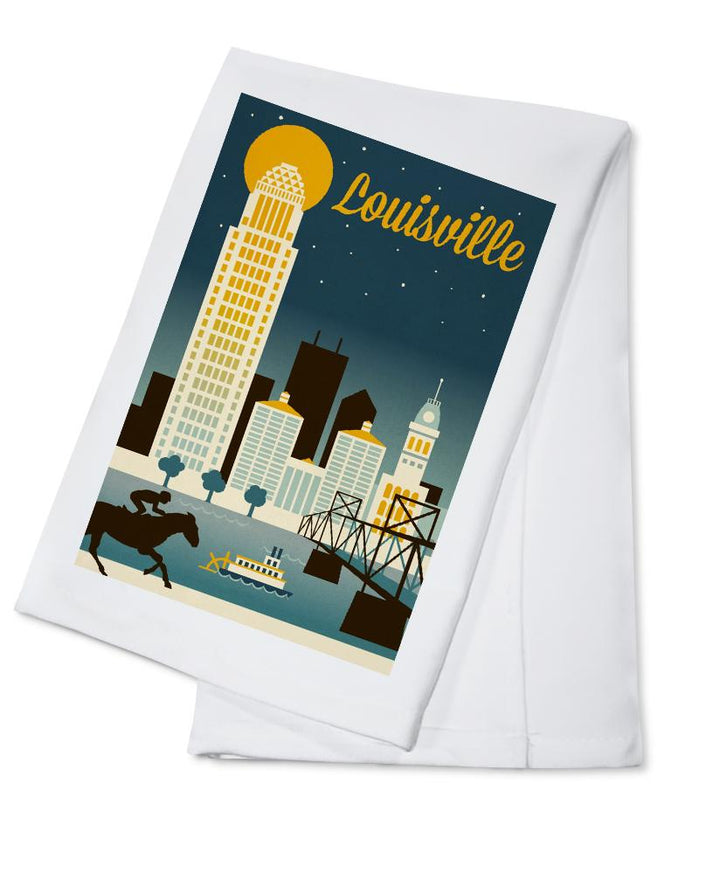 Louisville, Kentucky, Retro Skyline Classic Series, Lantern Press Artwork, Towels and Aprons Kitchen Lantern Press Cotton Towel 