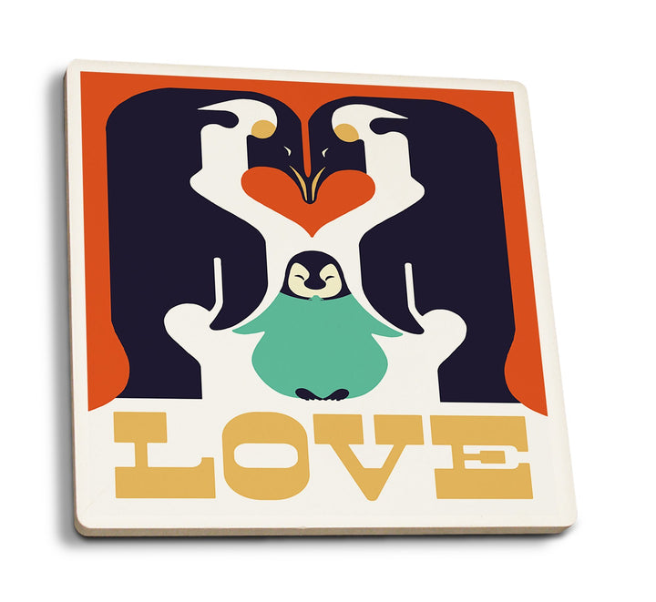 Love, Penguin, Retro Christmas, Lantern Press Artwork, Coaster Set Coasters Lantern Press 
