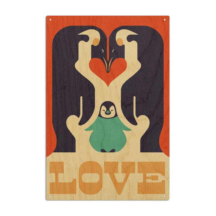 Love, Penguin, Retro Christmas, Lantern Press Artwork, Wood Signs and Postcards Wood Lantern Press 10 x 15 Wood Sign 