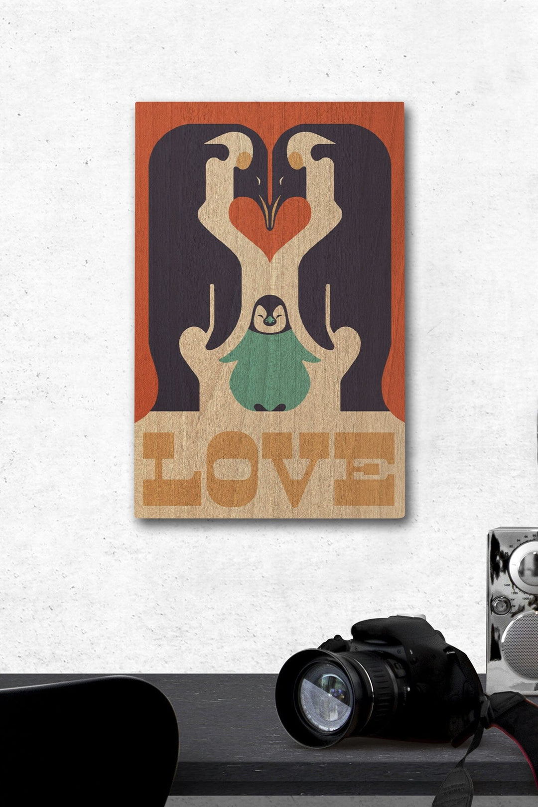 Love, Penguin, Retro Christmas, Lantern Press Artwork, Wood Signs and Postcards Wood Lantern Press 12 x 18 Wood Gallery Print 