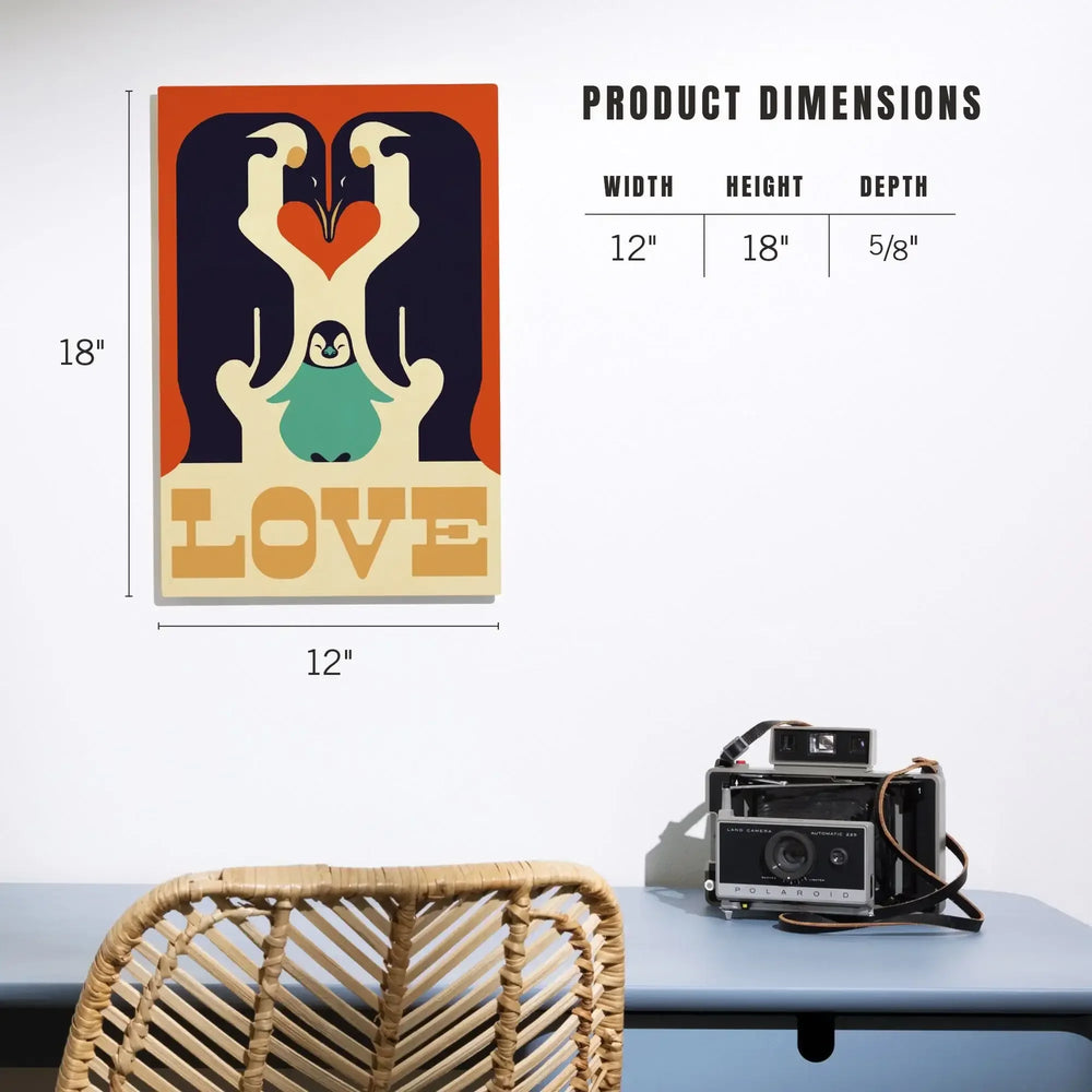 Love, Penguin, Retro Christmas, Lantern Press Artwork, Wood Signs and Postcards - Lantern Press