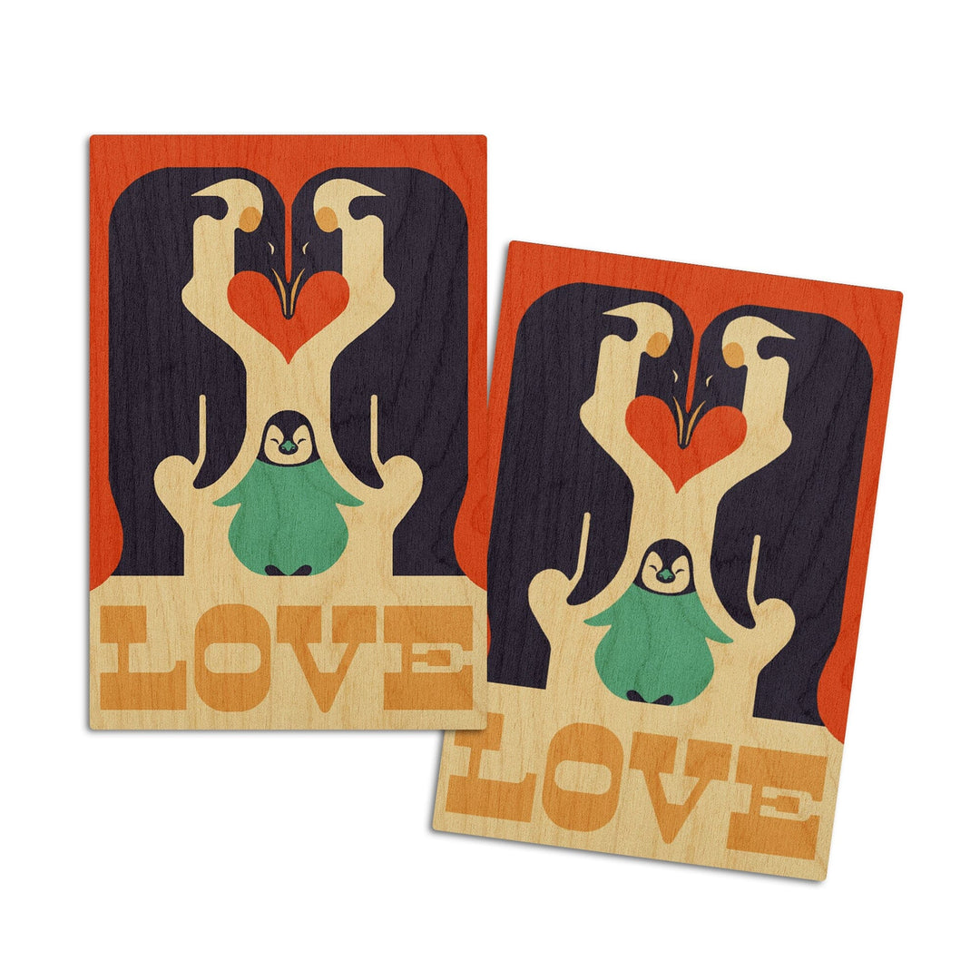 Love, Penguin, Retro Christmas, Lantern Press Artwork, Wood Signs and Postcards Wood Lantern Press 4x6 Wood Postcard Set 