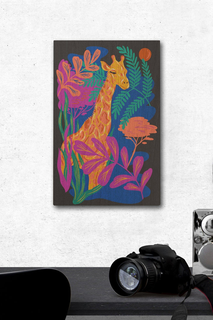 Lush Environment Collection, Giraffe and Foliage, Wood Signs and Postcards Wood Lantern Press 12 x 18 Wood Gallery Print 
