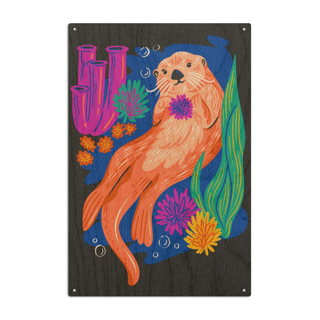 Lush Environment Collection, Sea Otter and Foliage, Wood Signs and Postcards Wood Lantern Press 6x9 Wood Sign 