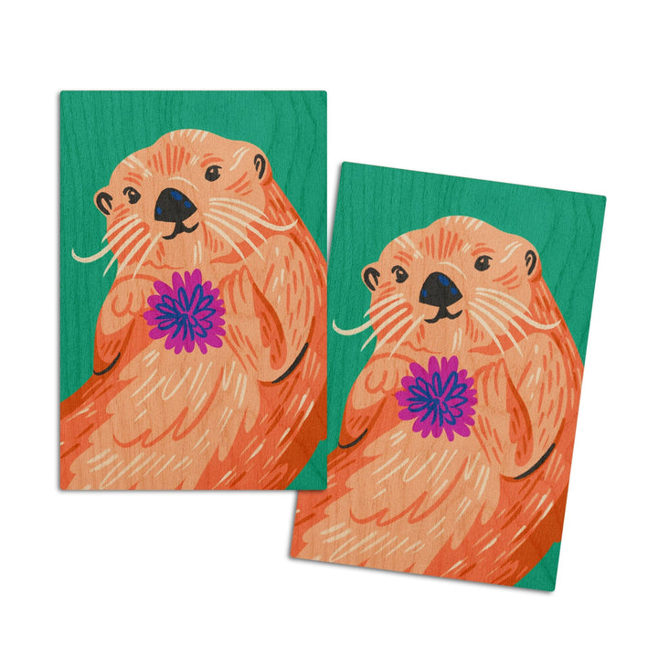 Lush Environment Collection, Sea Otter Portrait, Wood Signs and Postcards Wood Lantern Press 4x6 Wood Postcard Set 