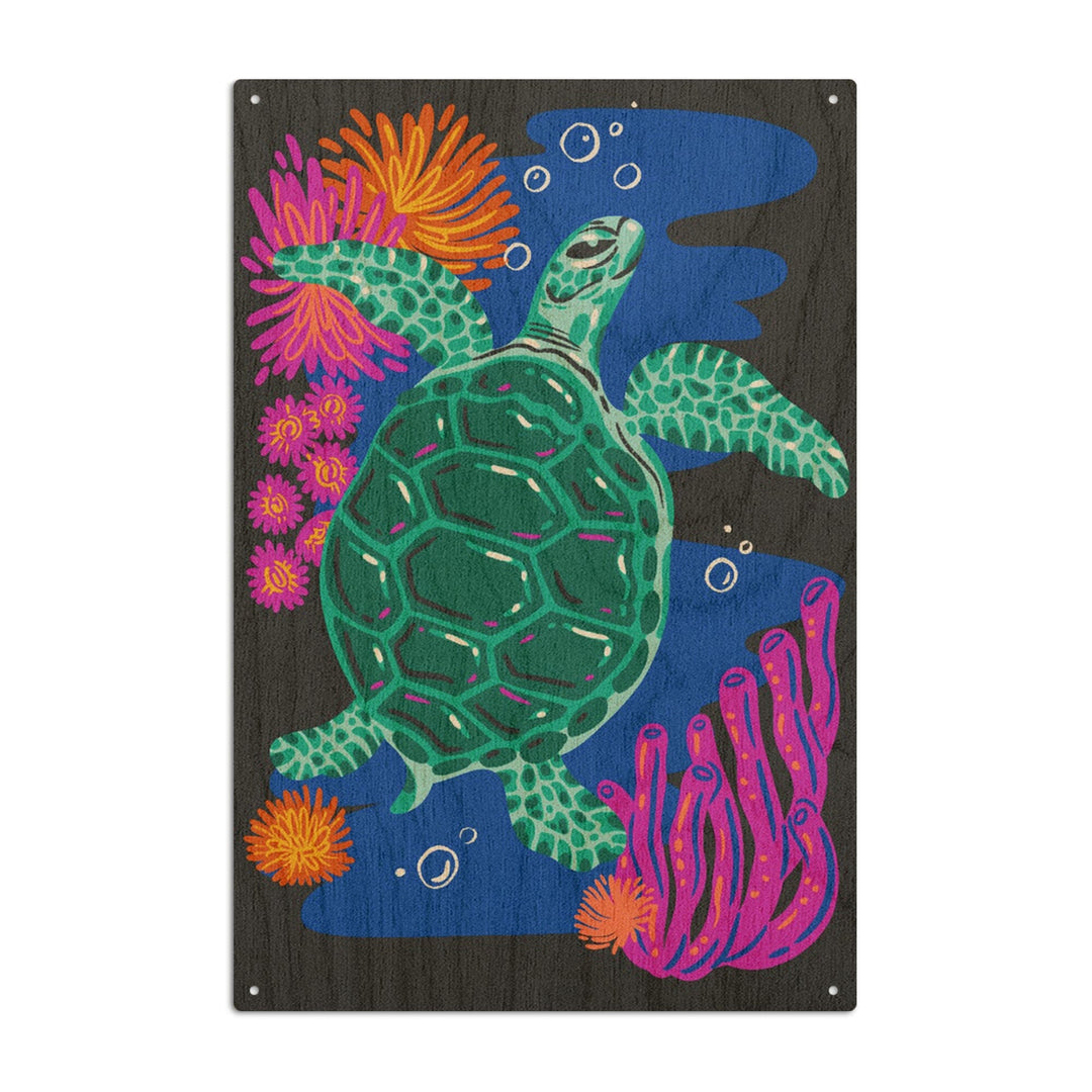 Lush Environment Collection, Sea Turtle and Foliage, Wood Signs and Postcards Wood Lantern Press 10 x 15 Wood Sign 