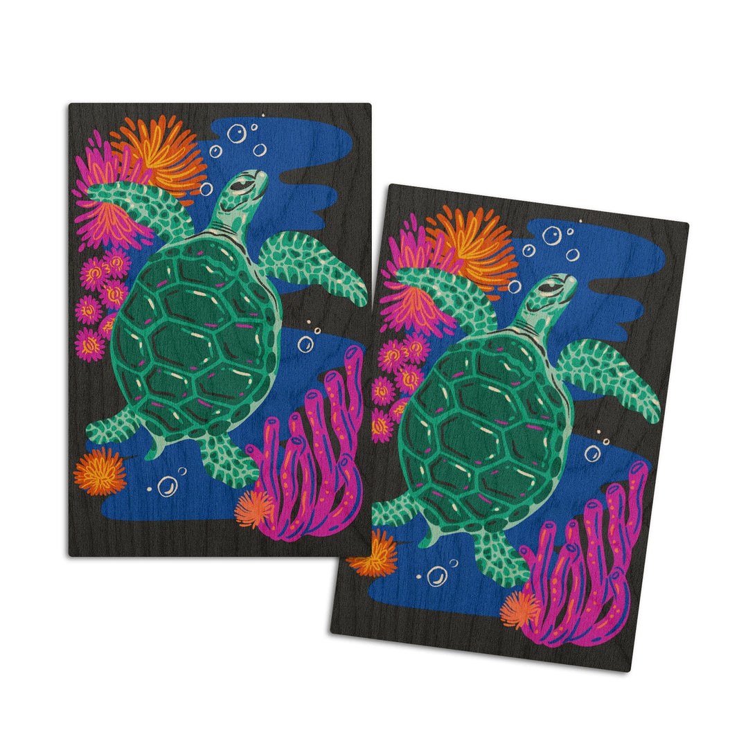 Lush Environment Collection, Sea Turtle and Foliage, Wood Signs and Postcards Wood Lantern Press 4x6 Wood Postcard Set 