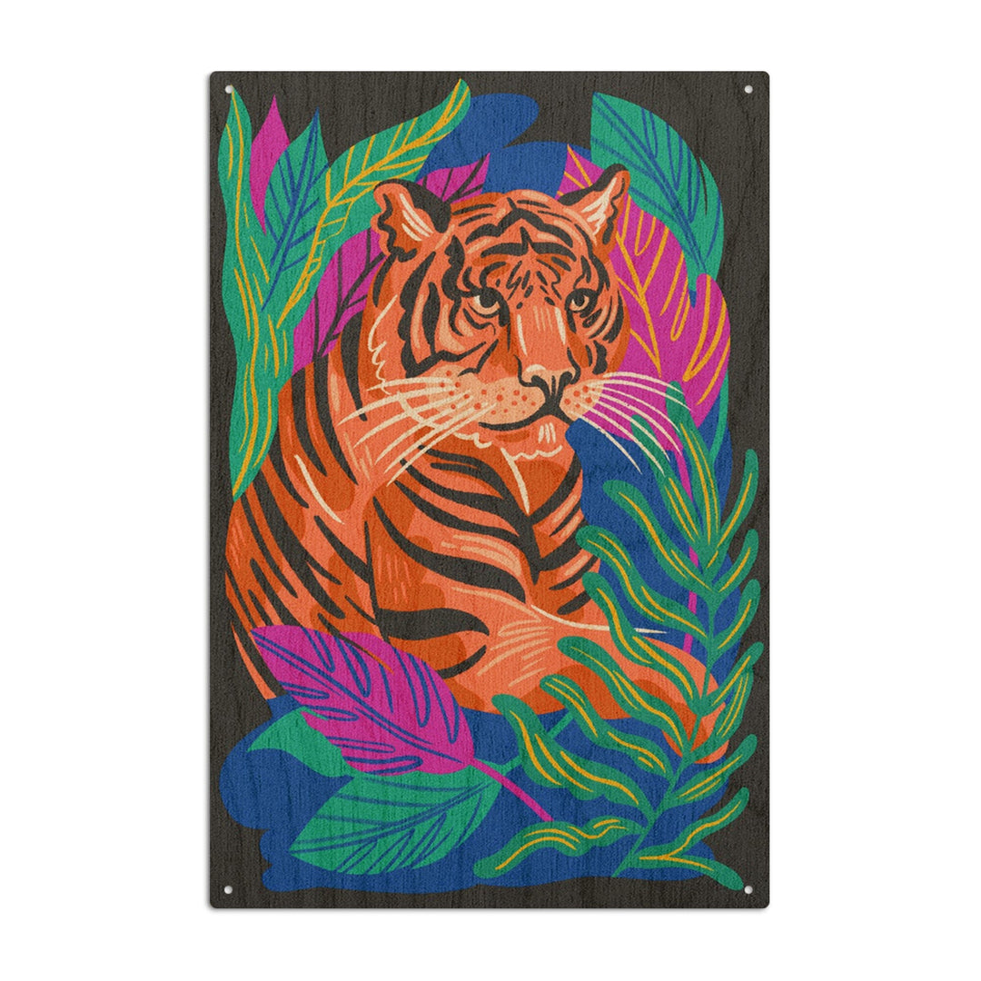Lush Environment Collection, Tiger and Foliage, Wood Signs and Postcards Wood Lantern Press 6x9 Wood Sign 