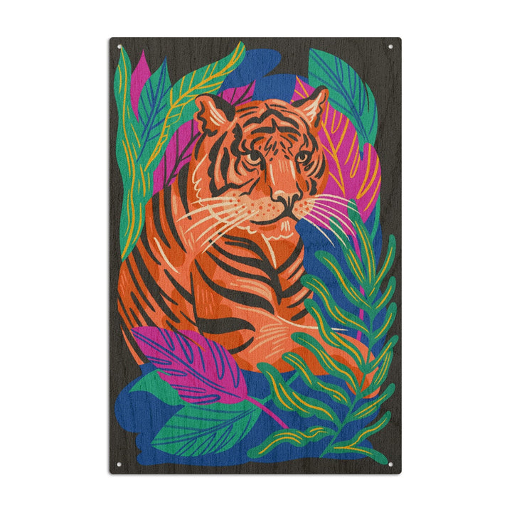 Lush Environment Collection, Tiger and Foliage, Wood Signs and Postcards Wood Lantern Press 6x9 Wood Sign 