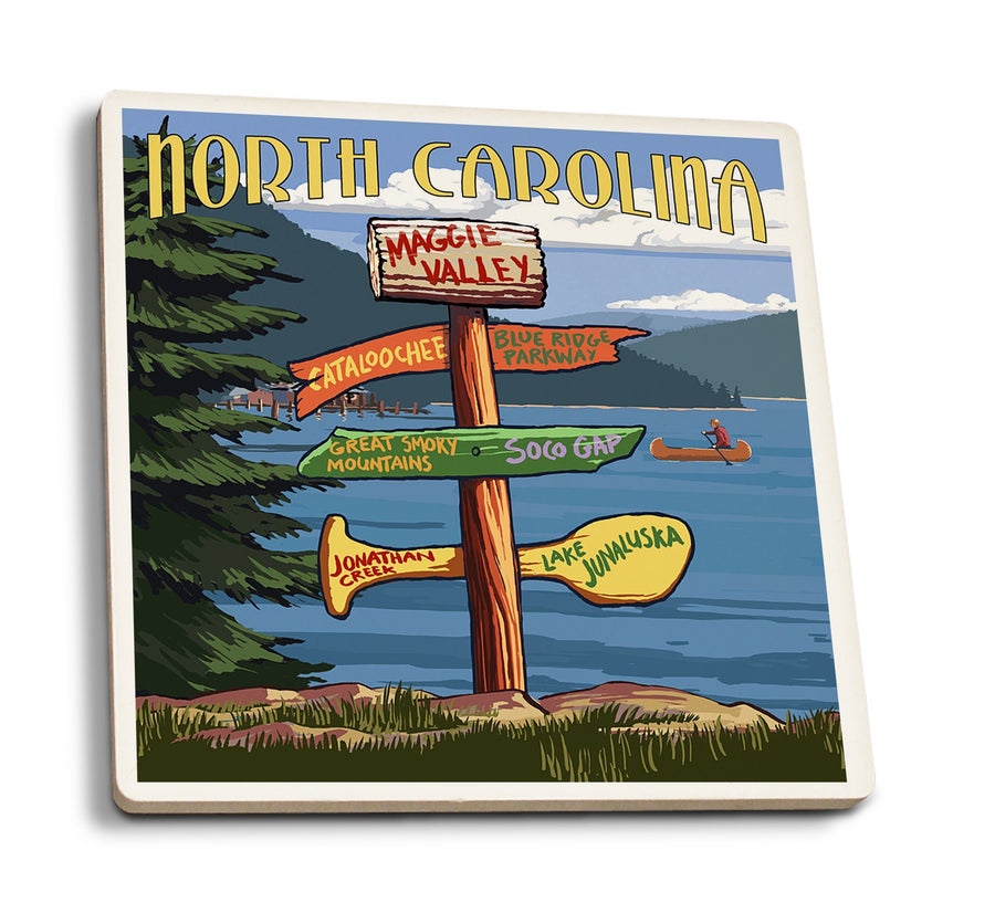 Maggie Valley, North Carolina, Sign Destinations, Lantern Press Poster, Coaster Set Coasters Lantern Press 