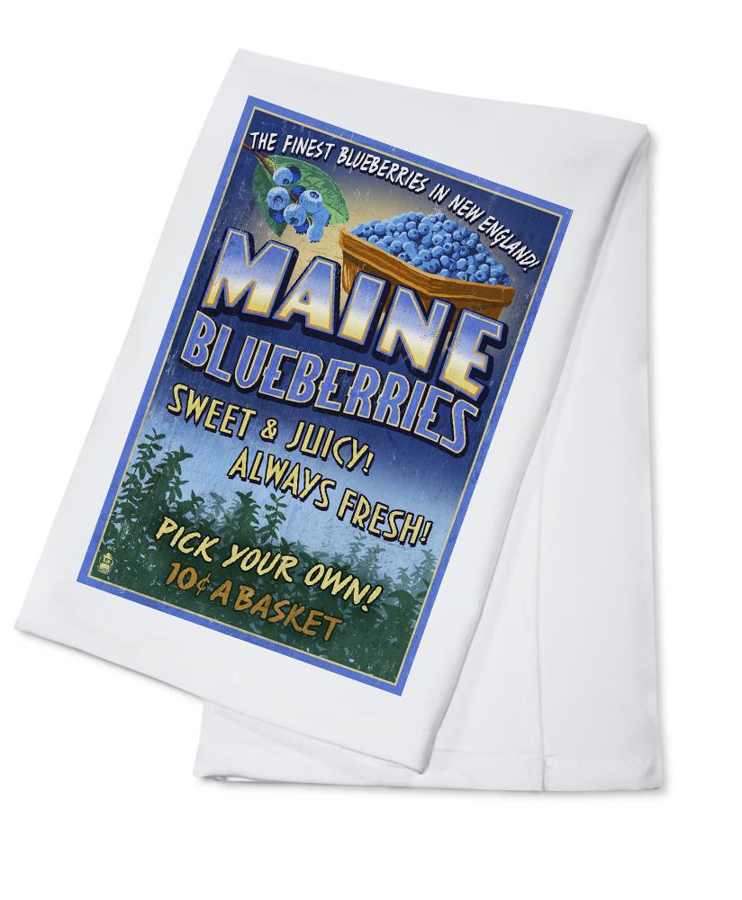 Maine, Blueberries Vintage Sign, Lantern Press Artwork, Towels and Aprons Kitchen Lantern Press Cotton Towel 
