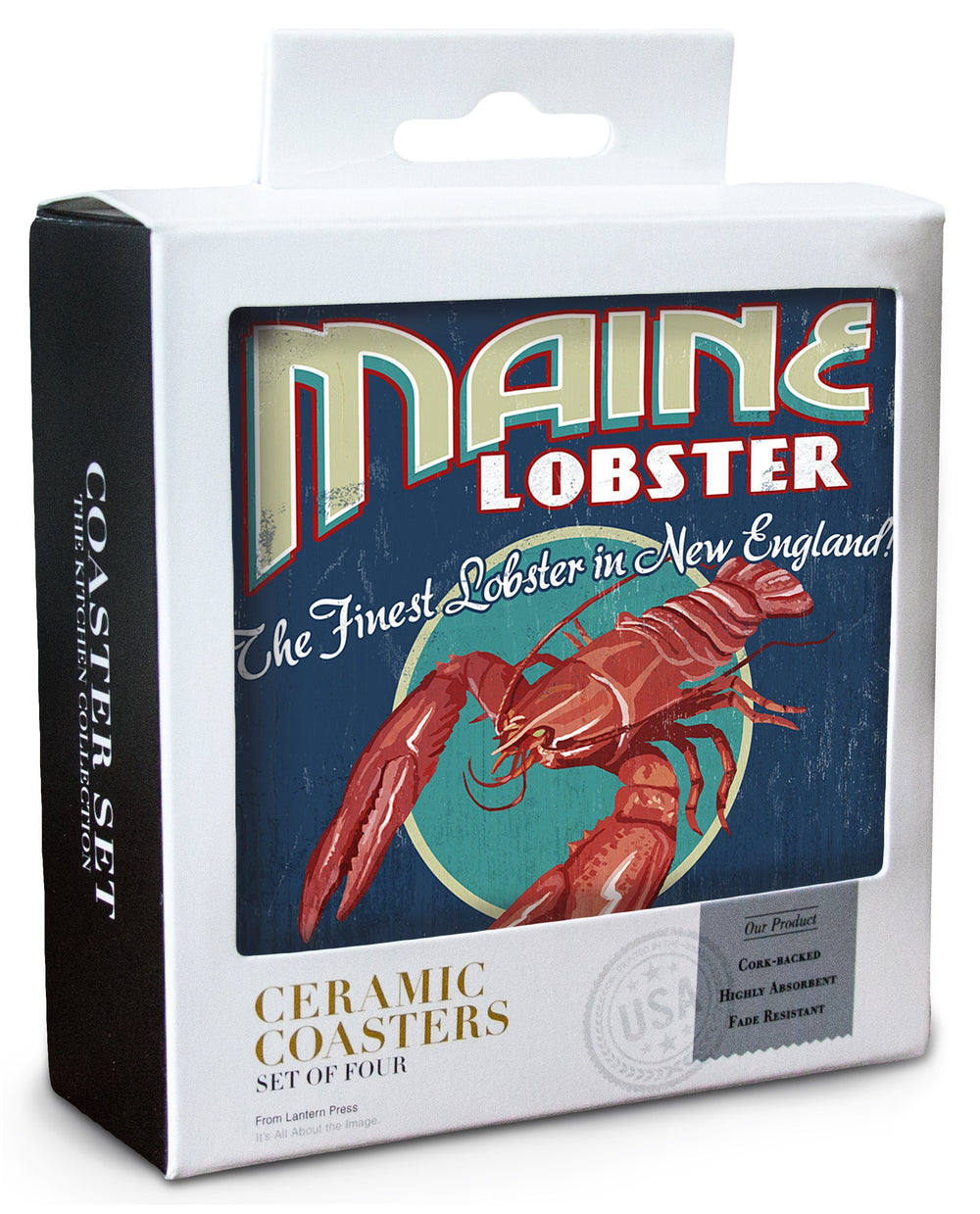 Maine, Lobster Vintage Sign, Lantern Press Artwork, Coaster Set Coasters Lantern Press 