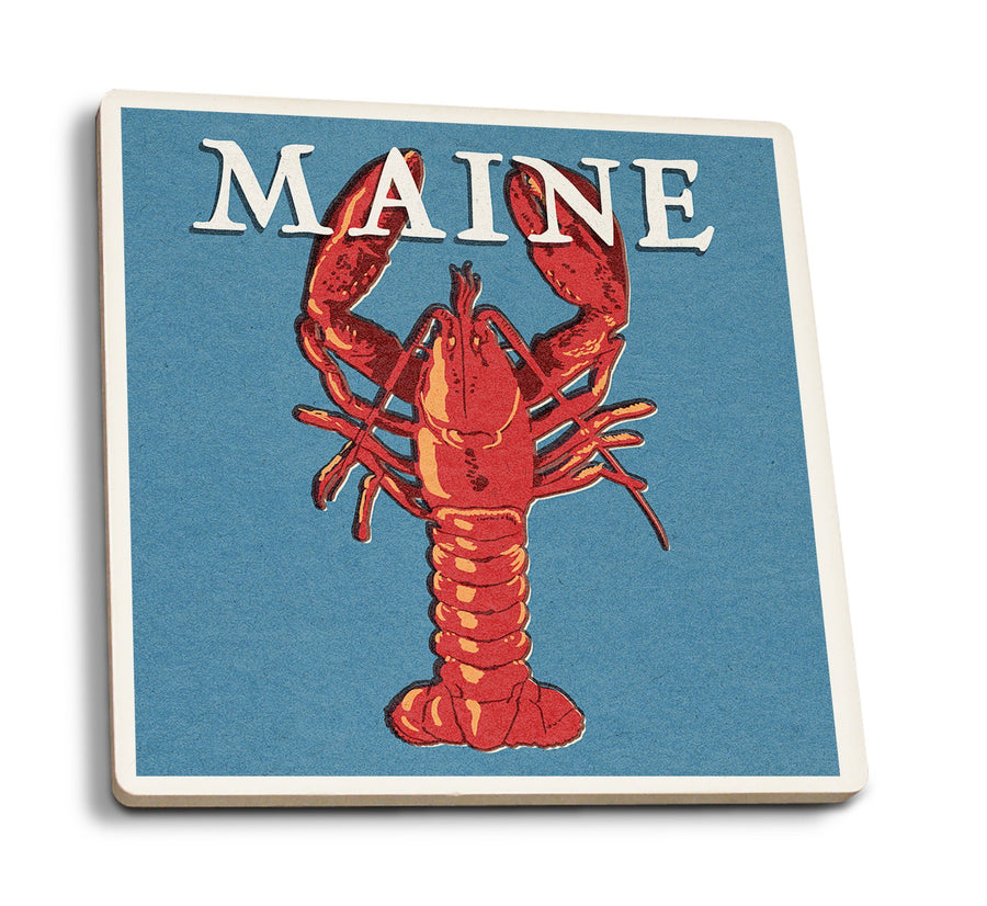 Maine, Lobster Woodblock, Lantern Press Artwork, Coaster Set Coasters Lantern Press 