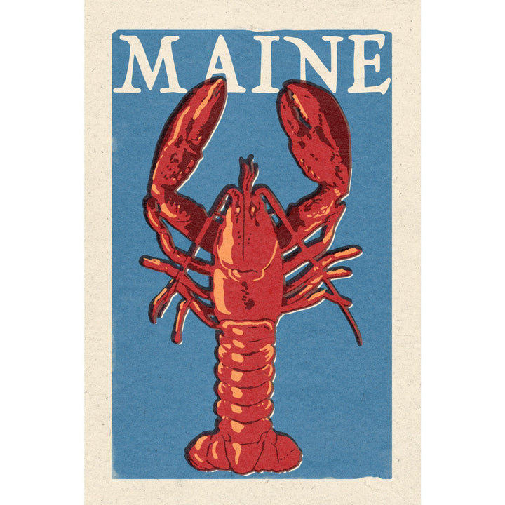 Maine, Lobster Woodblock, Lantern Press Artwork, Stretched Canvas Canvas Lantern Press 