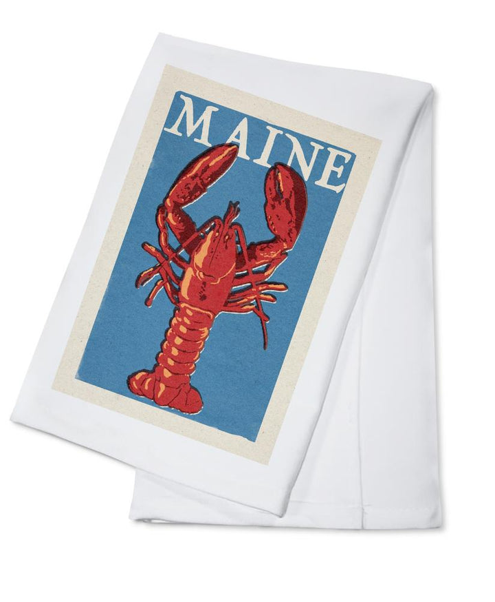 Maine, Lobster Woodblock, Lantern Press Artwork, Towels and Aprons Kitchen Lantern Press Cotton Towel 