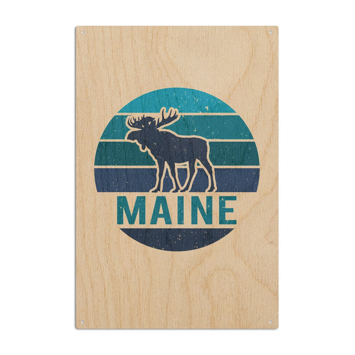 Maine, Moose Vector, Contour, Wood Signs and Postcards Wood Lantern Press 