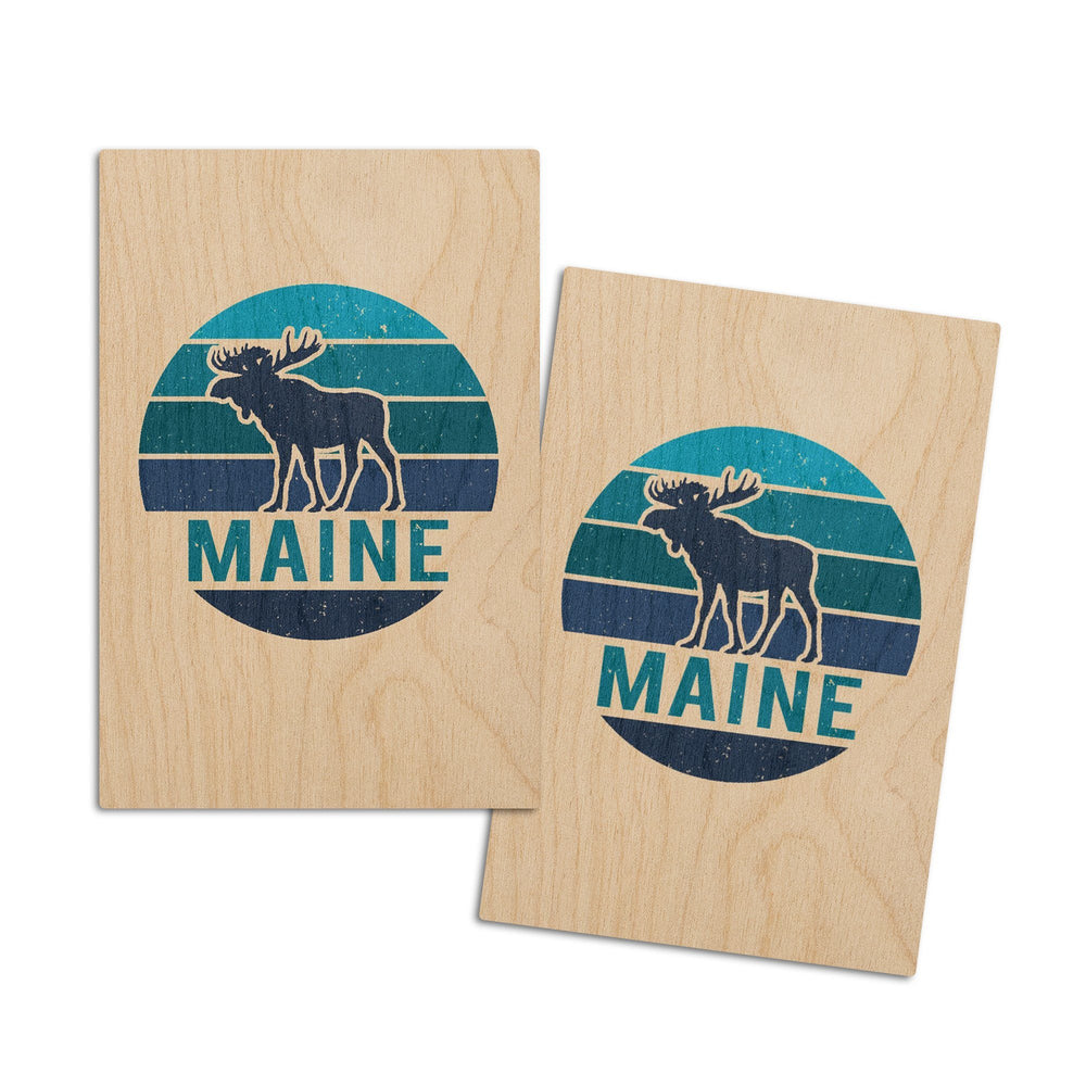 Maine, Moose Vector, Contour, Wood Signs and Postcards Wood Lantern Press 4x6 Wood Postcard Set 