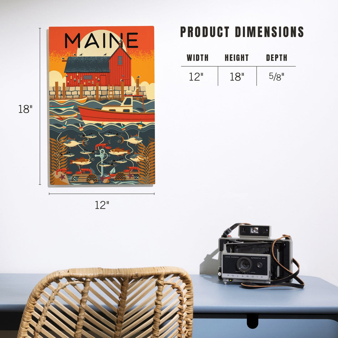 Maine, Nautical Geometric, Lantern Press Artwork, Wood Signs and Postcards Wood Lantern Press 