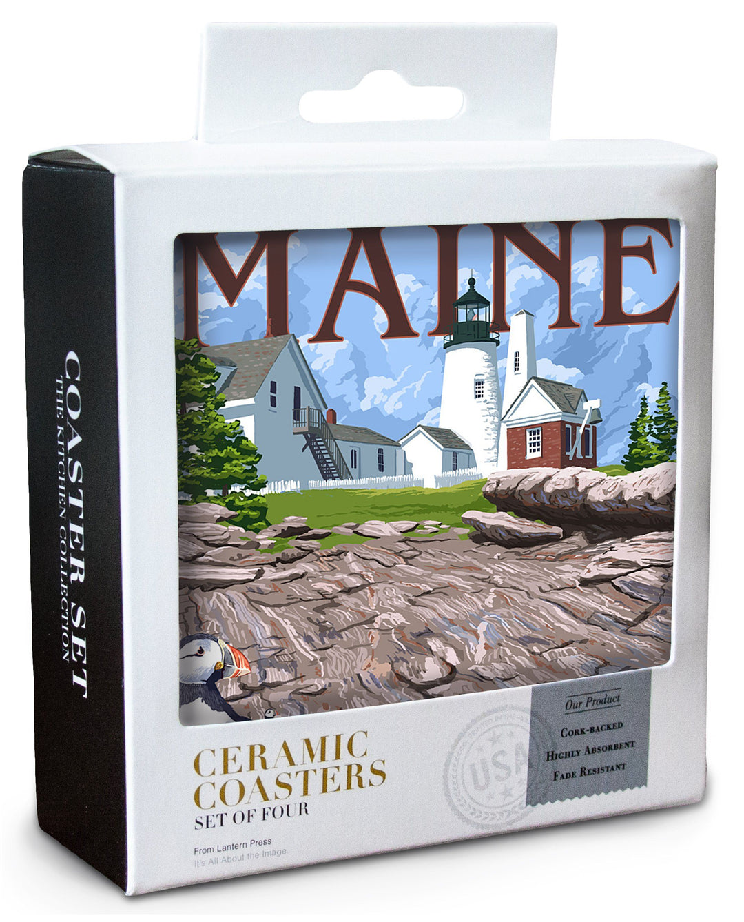 Maine, The Way Life Should Be, Lighthouse and Puffin, Lantern Press Artwork, Coaster Set Coasters Lantern Press 