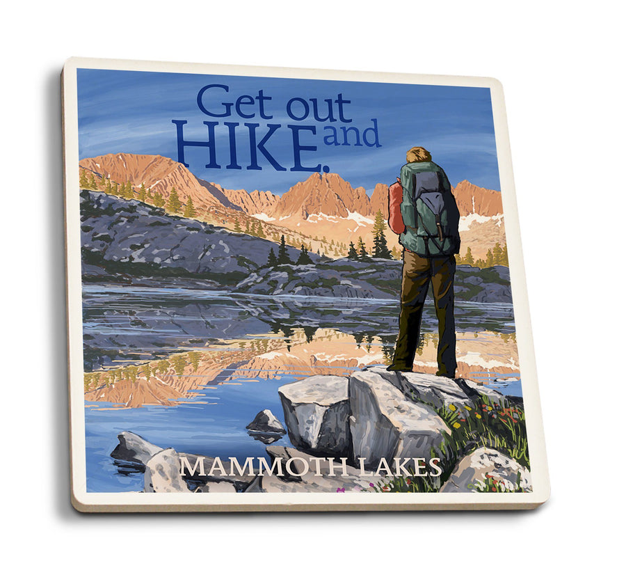 Mammoth Lakes, California, Get Out & Hike, Hiker & Lake, Lantern Press Artwork, Coaster Set Coasters Lantern Press 