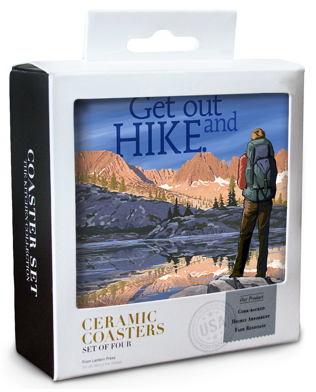 Mammoth Lakes, California, Get Out & Hike, Hiker & Lake, Lantern Press Artwork, Coaster Set Coasters Lantern Press 