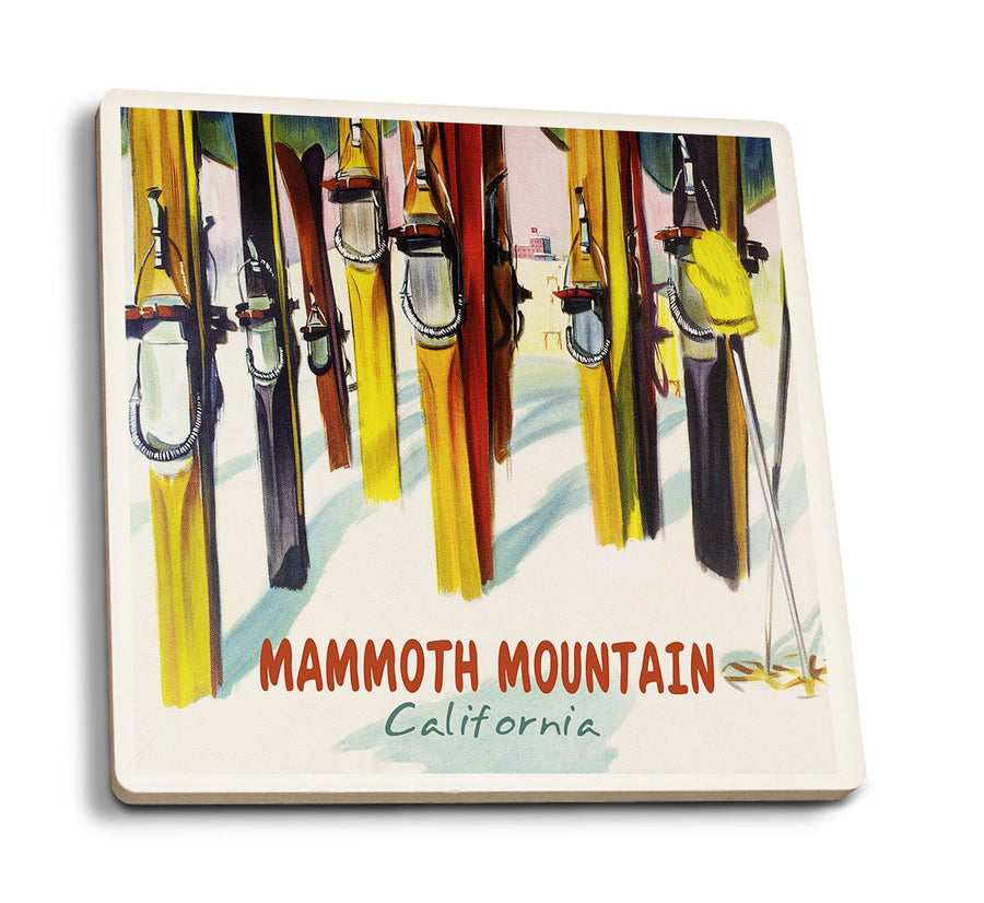 Mammoth Mountain, California, Colorful Skis, Lantern Press Artwork, Coaster Set Coasters Lantern Press 
