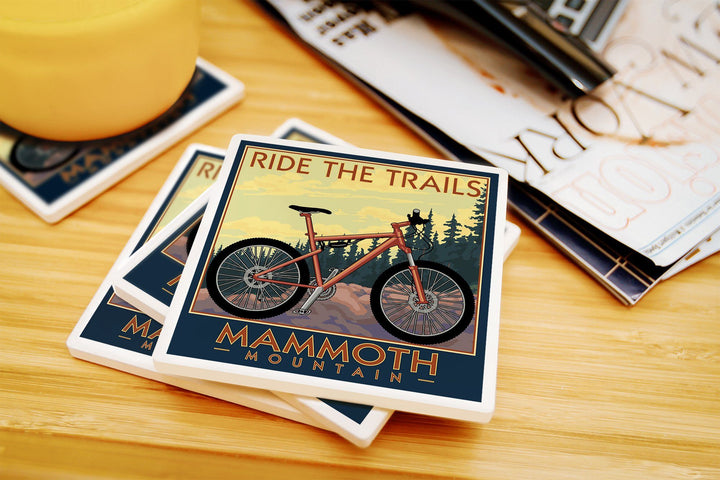 Mammoth Mountain, California, Mountain Bike Scene, Ride the Trails, Lantern Press Artwork, Coaster Set Coasters Lantern Press 