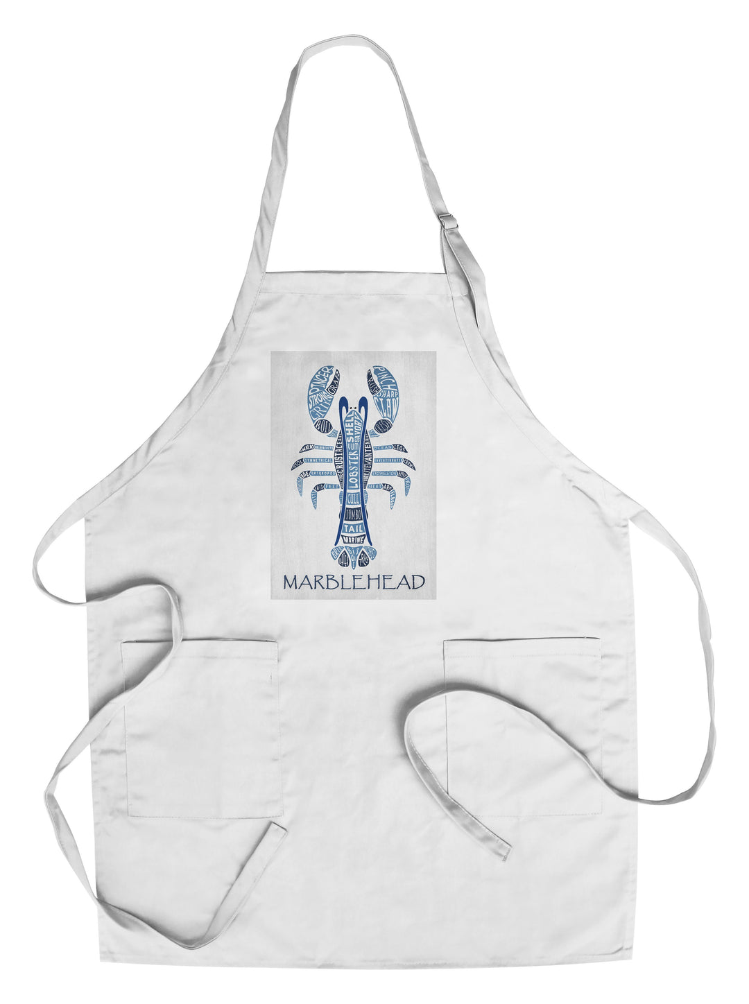 Marblehead, Massachusetts, Blue Lobster, Typography, Lantern Press Artwork, Towels and Aprons Kitchen Lantern Press Chef's Apron 