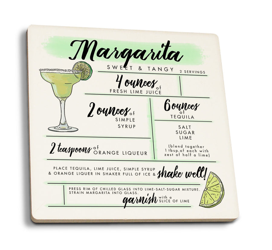 Margarita, Cocktail Recipe, Lantern Press Artwork, Coaster Set Coasters Lantern Press 