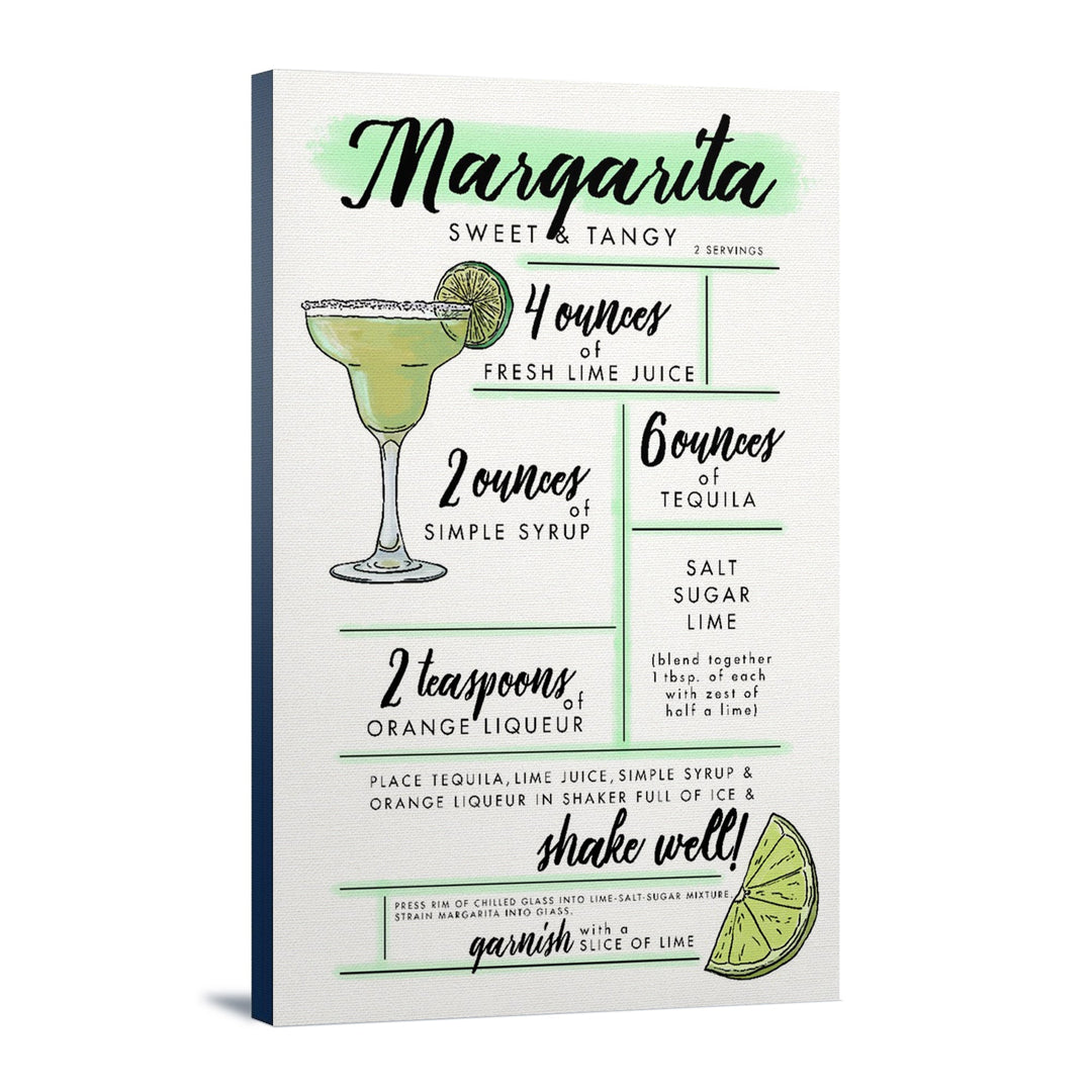 Margarita, Cocktail Recipe, Lantern Press Artwork, Stretched Canvas Canvas Lantern Press 12x18 Stretched Canvas 