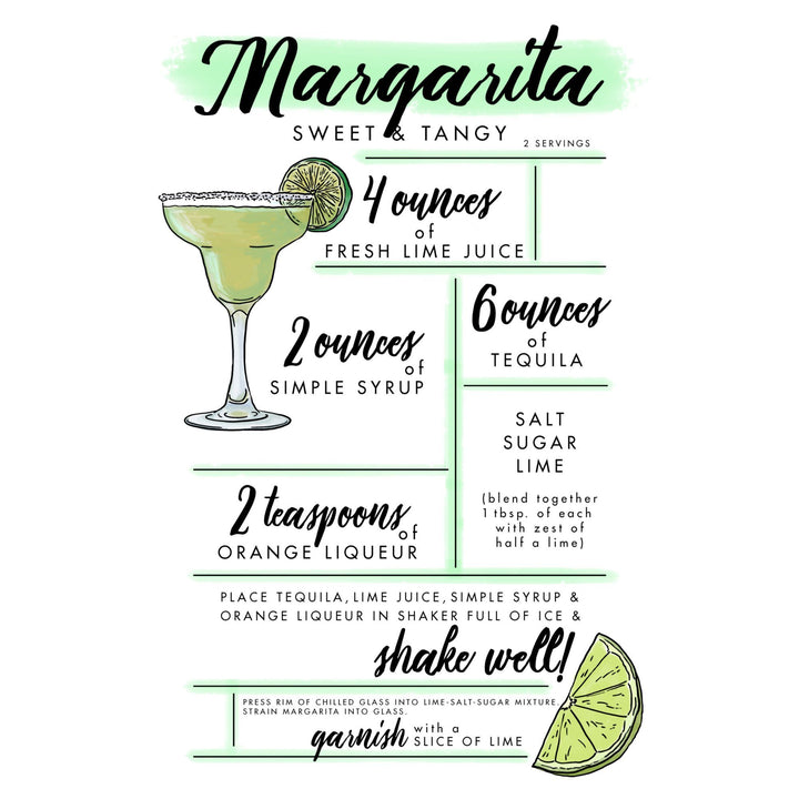 Margarita, Cocktail Recipe, Lantern Press Artwork, Stretched Canvas Canvas Lantern Press 