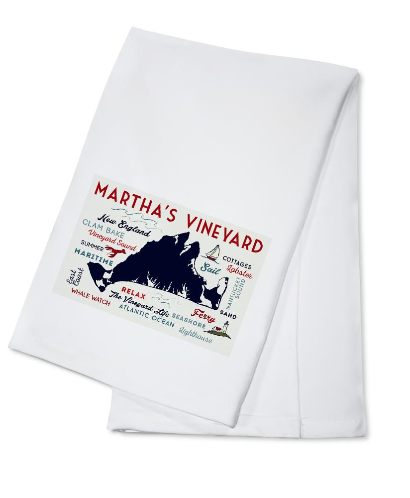 Martha's Vineyard, Massachusetts, Typography & Icons, Lantern Press Artwork, Towels and Aprons Kitchen Lantern Press Cotton Towel 