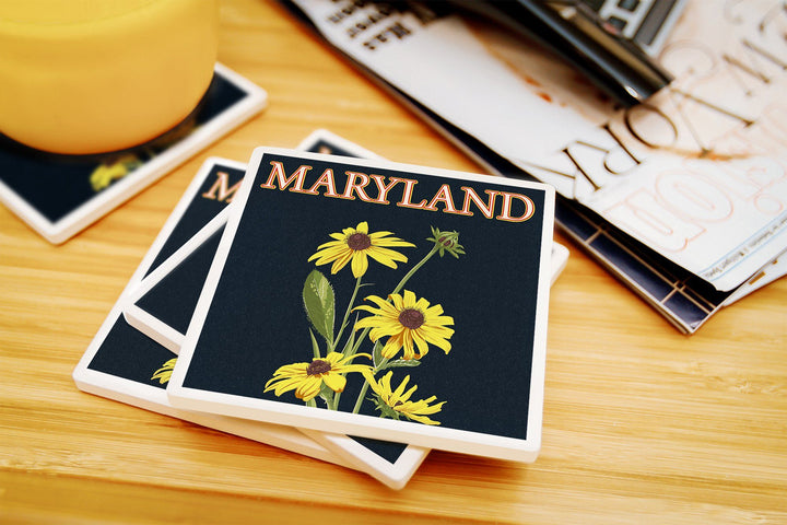 Maryland, Black Eyed Susan, Letterpress, Lantern Press Artwork, Coaster Set Coasters Lantern Press 