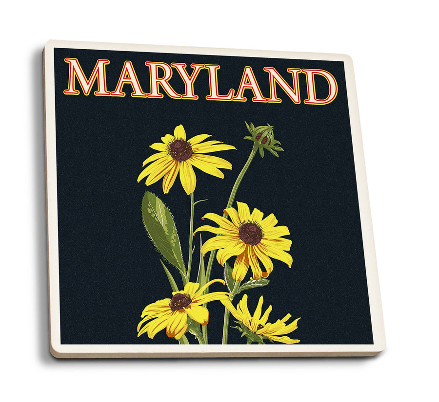 Maryland, Black Eyed Susan, Letterpress, Lantern Press Artwork, Coaster Set Coasters Lantern Press 