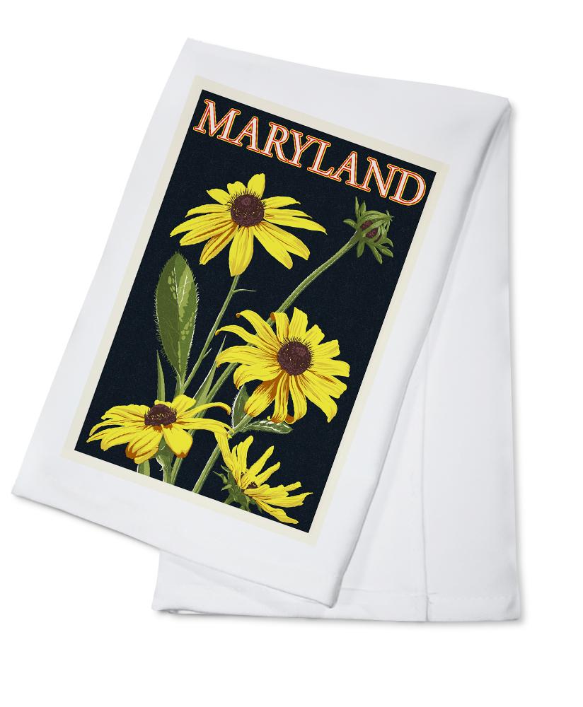 Maryland, Black Eyed Susan, Letterpress, Lantern Press Artwork, Towels and Aprons Kitchen Lantern Press Cotton Towel 