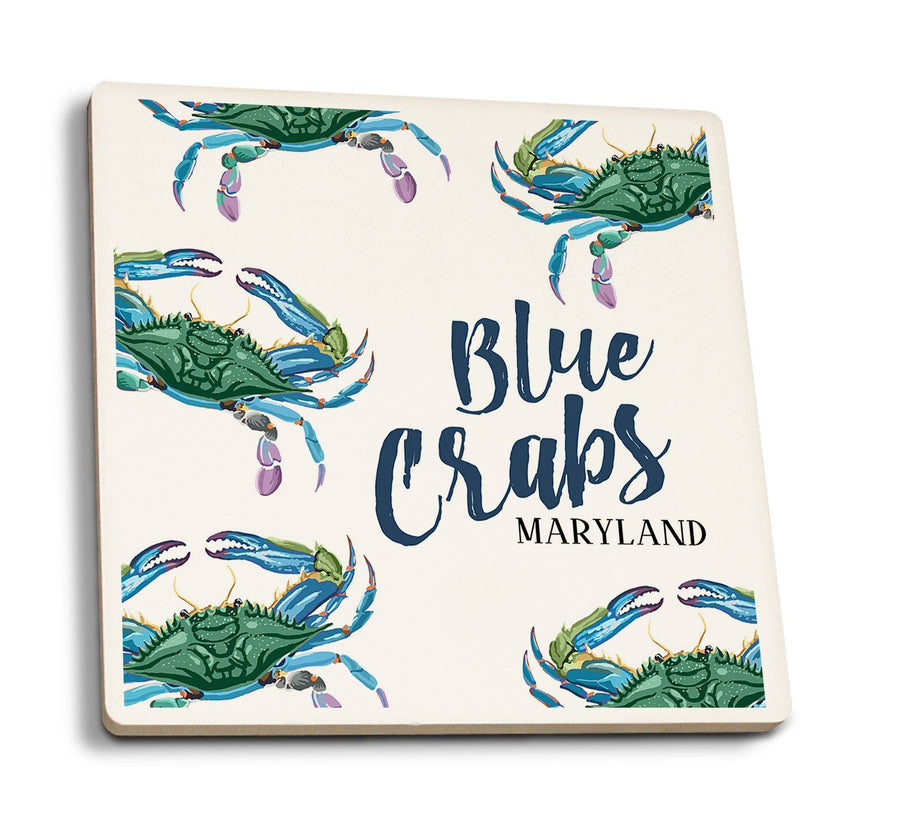 Maryland, Blue Crabs, Pattern, Lantern Press Artwork, Coaster Set Coasters Lantern Press 