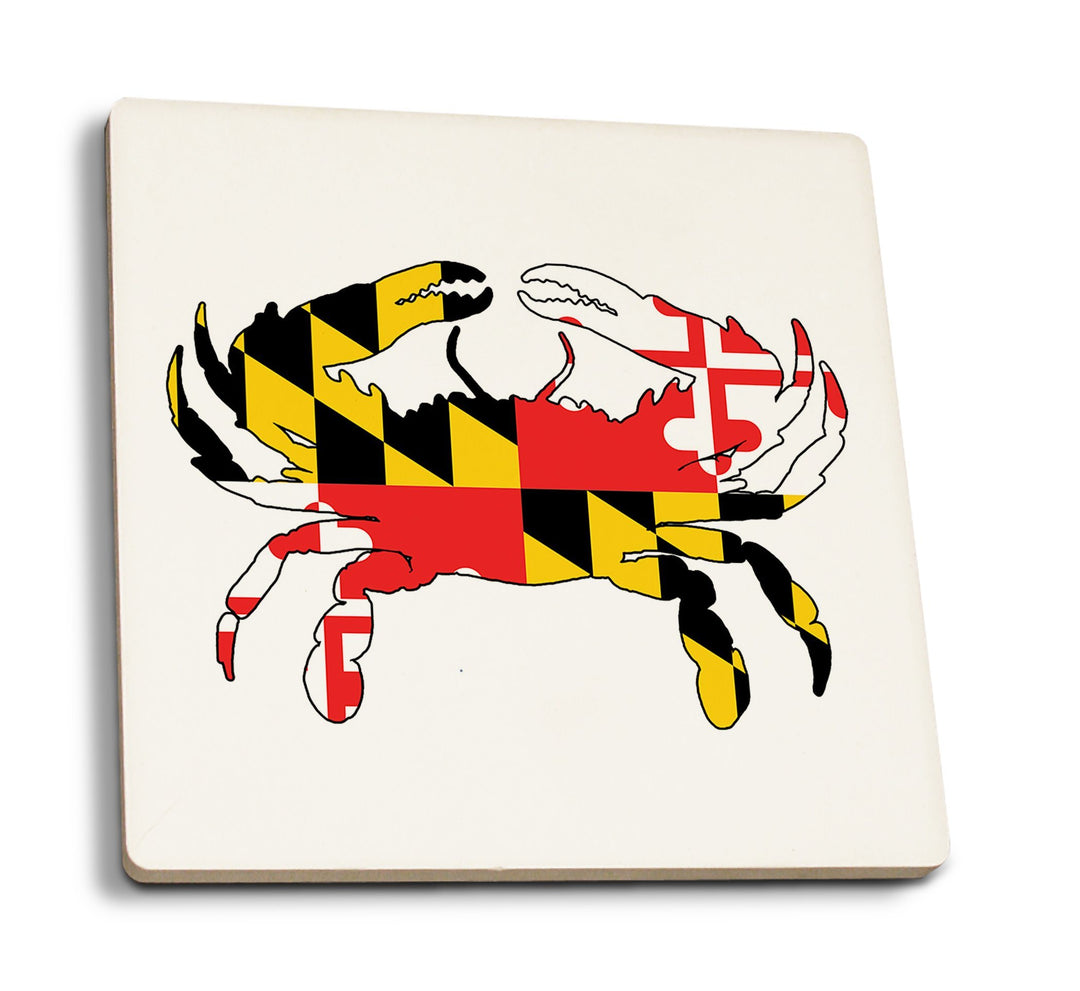 Maryland, Crab Flag (white background), Lantern Press Artwork, Coaster Set Coasters Lantern Press 