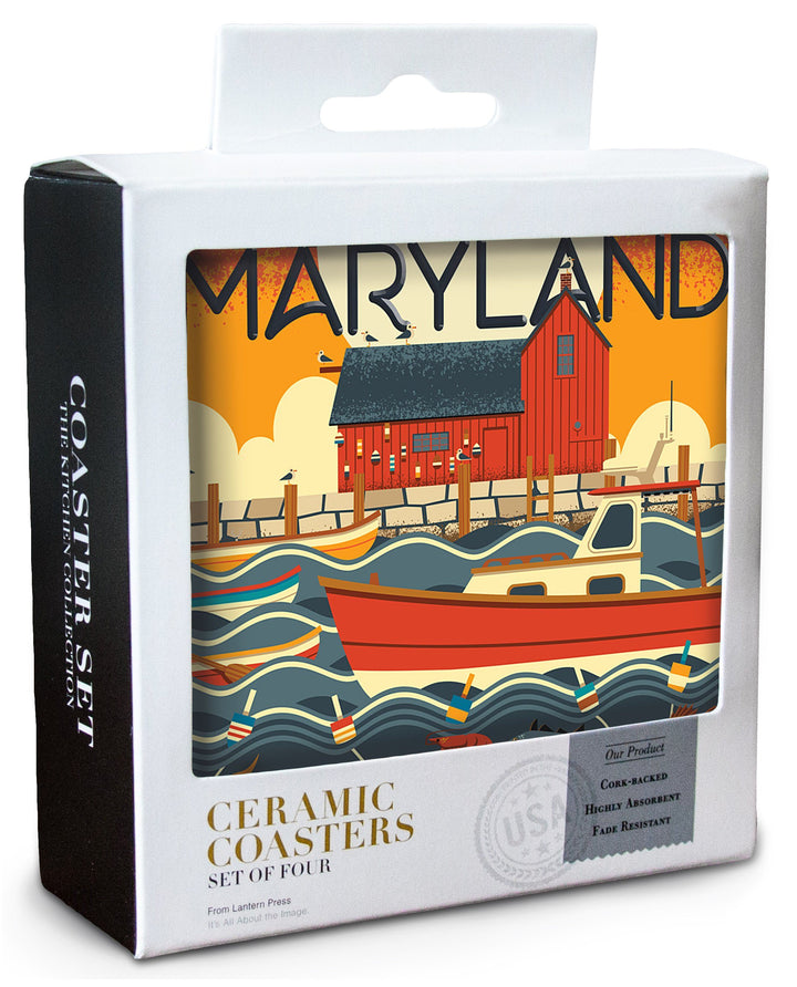 Maryland, Geometric, Lantern Press Artwork, Coaster Set Coasters Lantern Press 