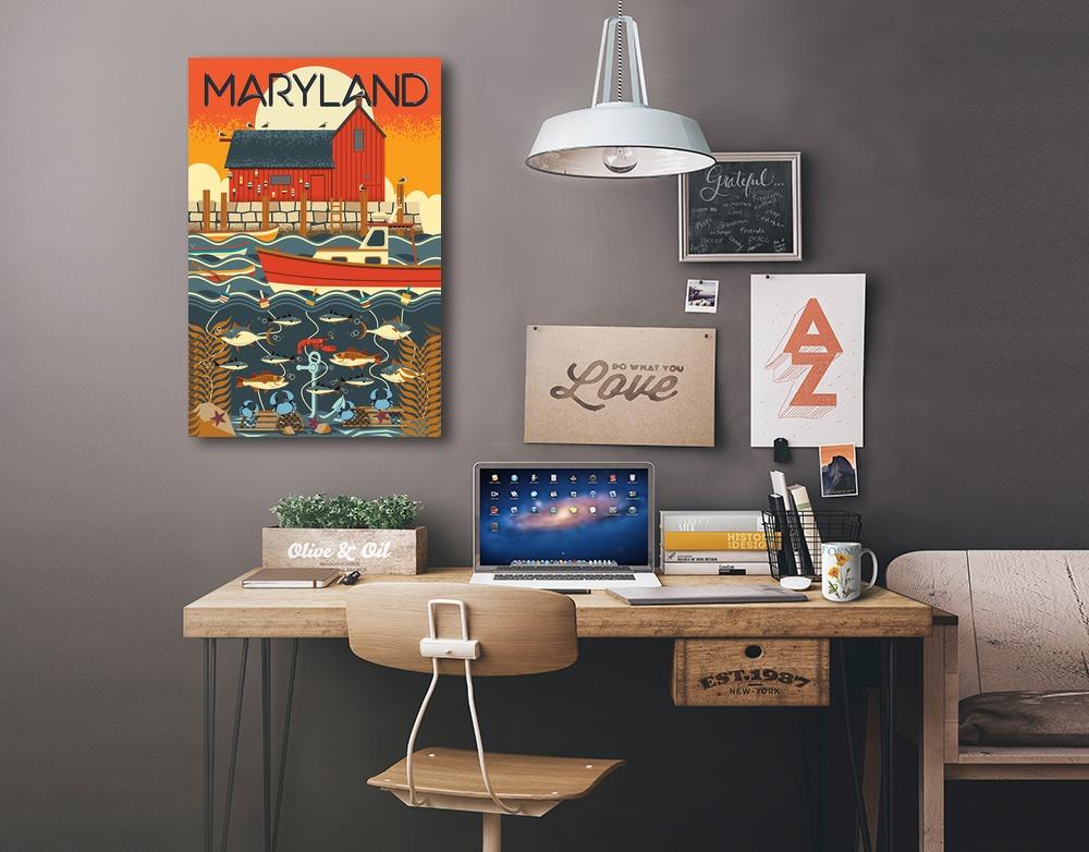 Maryland, Geometric, Lantern Press Artwork, Stretched Canvas Canvas Lantern Press 