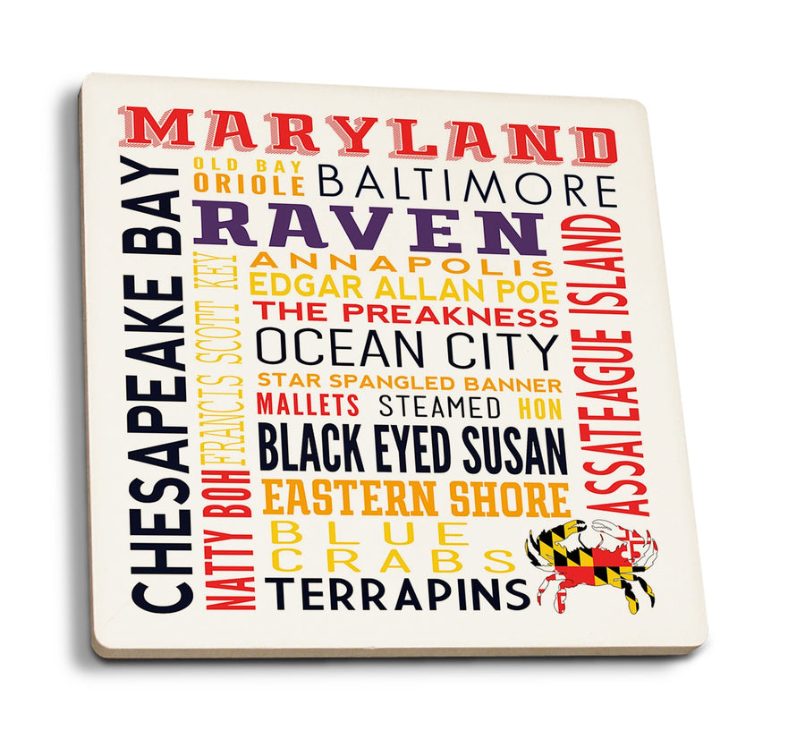 Maryland, Typography, Lantern Press Artwork, Coaster Set Coasters Lantern Press 