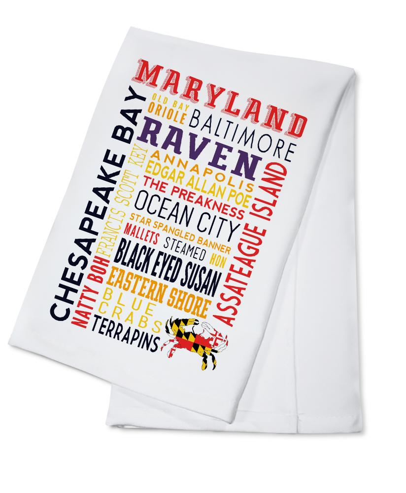 Maryland, Typography, Lantern Press Artwork, Towels and Aprons Kitchen Lantern Press Cotton Towel 