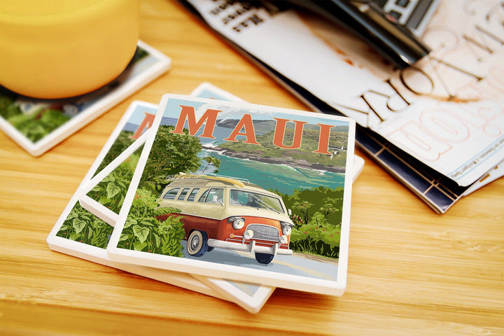 Maui, Hawaii, Camper Van, Lantern Press Artwork, Coaster Set Coasters Lantern Press 