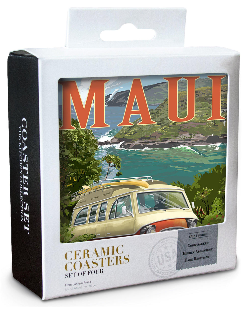 Maui, Hawaii, Camper Van, Lantern Press Artwork, Coaster Set Coasters Lantern Press 