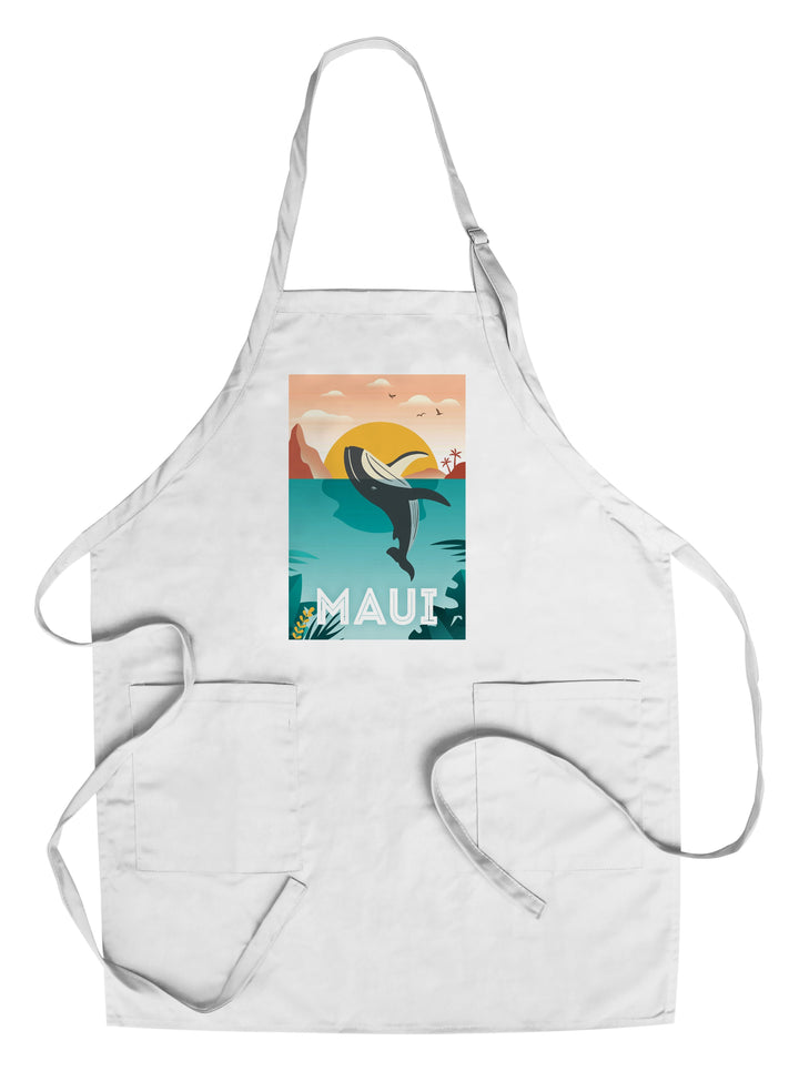 Maui, Hawaii, Whale & Tropical Sunset, Vector, Lantern Press Artwork, Towels and Aprons Kitchen Lantern Press Chef's Apron 