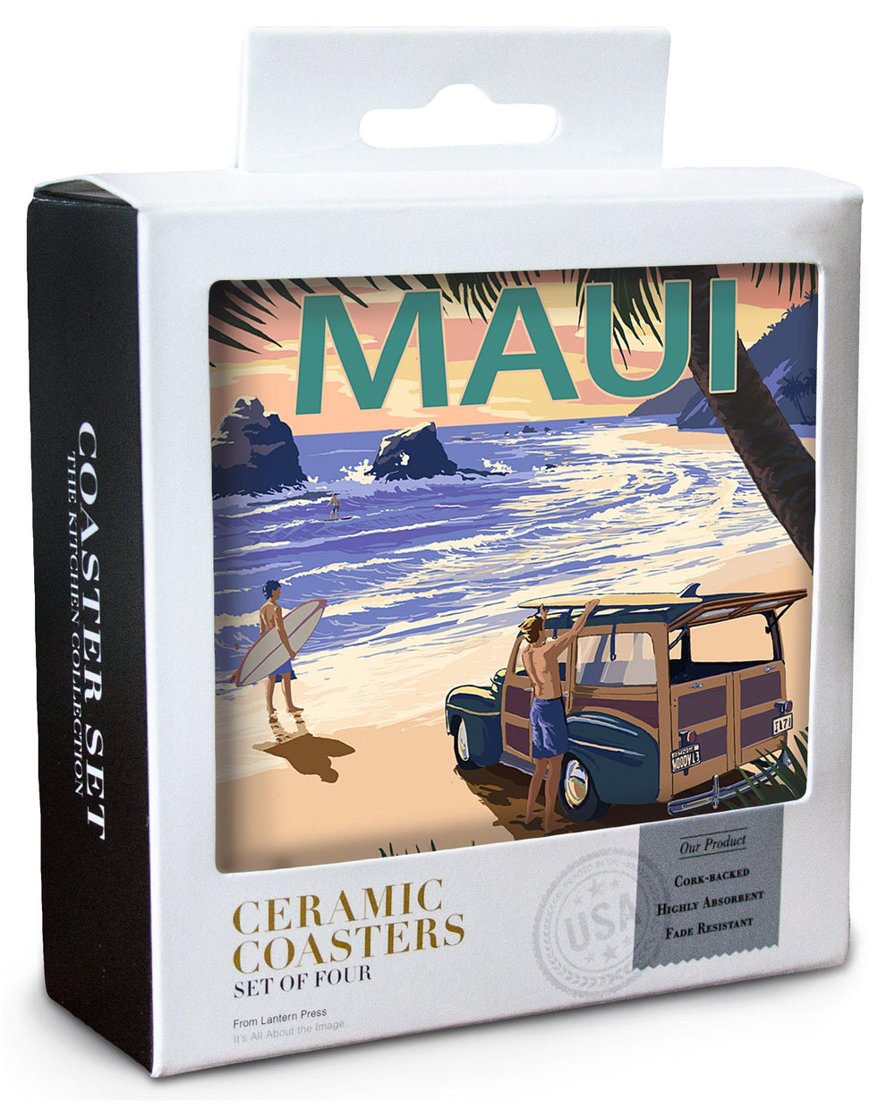 Maui, Hawaii, Woody and Beach, Lantern Press Artwork, Coaster Set Coasters Lantern Press 