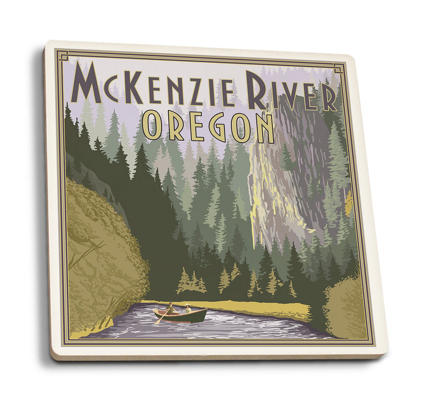 McKenzie River, Oregon Scene, Lantern Press Poster, Coaster Set Coasters Lantern Press 