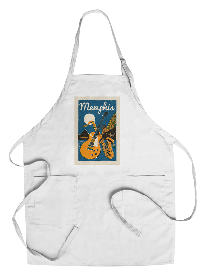 Memphis, Tennessee, Woodblock, Lantern Press Artwork, Towels and Aprons Kitchen Lantern Press Chef's Apron 