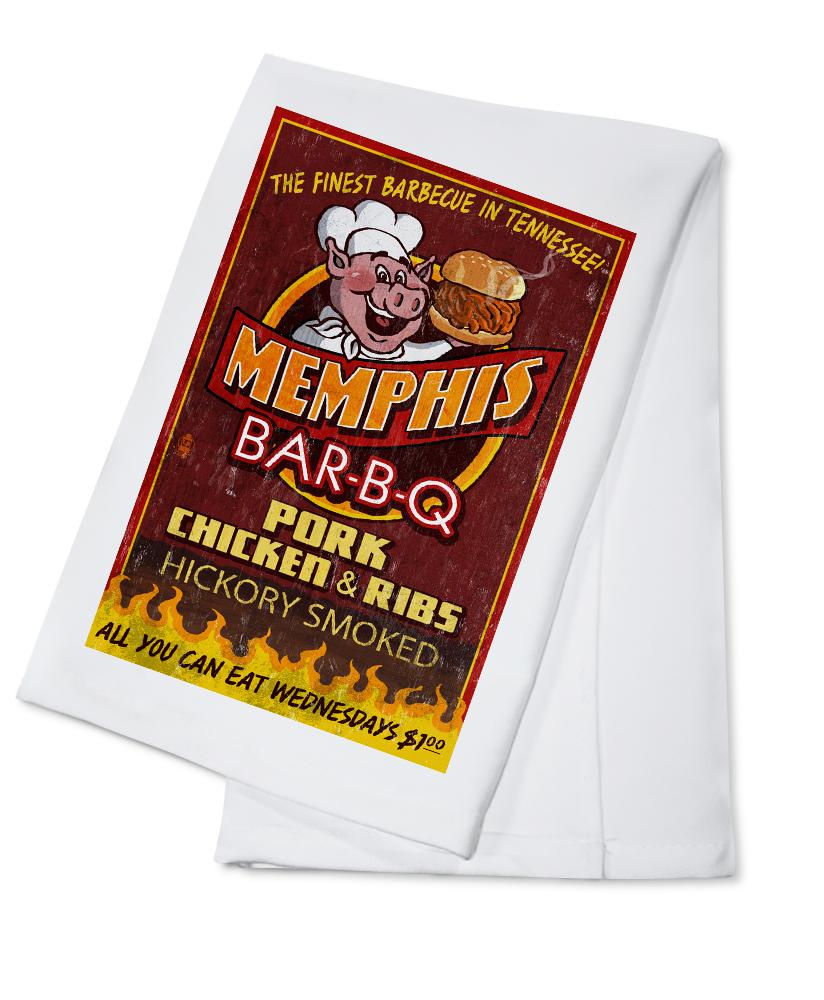 Memphis, Tennesseee, BBQ Pig Vintage Sign, Lantern Press Artwork, Towels and Aprons Kitchen Lantern Press Cotton Towel 