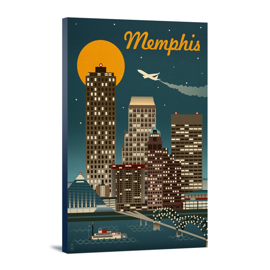 Memphis, Tennesseee, Retro Skyline, Lantern Press Artwork, Stretched Canvas Canvas Lantern Press 
